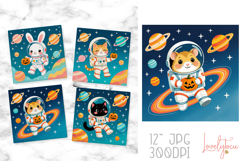 Halloween space pets coaster sublimation design Product Image 1