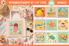 Summer Stamp PNG, Lemon Beach Coastal Postage Stamp Design Product Image 1