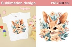 Cute fennec in flowers sublimation|Funny fennec PNG Product Image 1