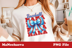 Baseball Mama Sublimation Design | Blue Bow PNG Product Image 1