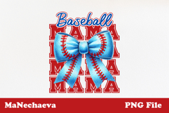 Baseball Mama Sublimation Design | Blue Bow PNG Product Image 2