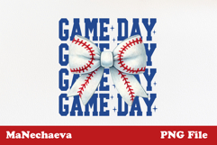 Game Day Baseball Sublimation | Blue Text White Bow PNG Product Image 1