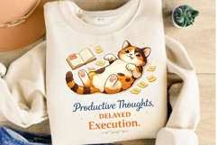 Productive Thoughts Delayed Execution PNG, Funny Lazy Cat Product Image 3