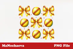 Softball Bow Sublimation PNG | Yellow Red Sporty Grid Design Product Image 2