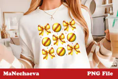 Softball Bow Sublimation PNG | Yellow Red Sporty Grid Design Product Image 1