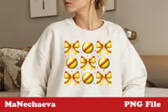 Softball Bow Sublimation PNG | Yellow Red Sporty Grid Design Product Image 3