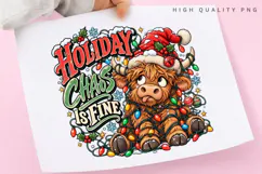 Holiday Chaos Is Fine Funny Highland Cow Christmas Winter Product Image 3