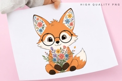 Cute Fox with Glasses PNG Sublimation Design, Wildflower Product Image 3