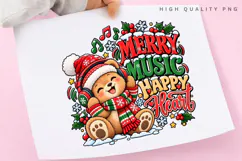 Cute Christmas Teddy Bear with Headphones Merry Music Happy Product Image 3