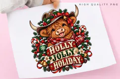 Cute Highland Cow Holly Jolly Holiday Christmas Winter PNG Product Image 3