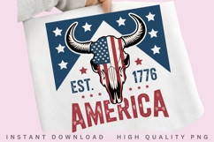 Patriotic Bull Skull America PNG Design Product Image 1