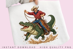Cowboy Riding Alligator PNG, Funny Western Gator Clipart, Product Image 1