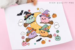 Cute Witch Ghosts PNG, Pastel Flying Witch Moon Sublimation Product Image 3