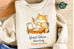 Great Ideas Starting Tomorrow PNG, Funny Cat Procrastination Product Image 3