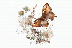 Vintage Flowers Butterfly Watercolor Clipart Product Image 5