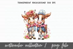 Couple Cow Sublimation Watercolor Clipart Png Product Image 3