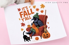 It's Fall Y'all Raven PNG, Cozy Crow Knitting Autumn Product Image 1