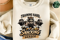 Training Hard Snacking Harder Funny Raccoon Gym Workout PNG Product Image 6