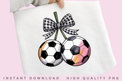 Soccer Cherry Coquette PNG, Pink Soccer Ball Bow Design, Product Image 1