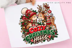 Cozy Reindeer Couple Christmas Hello Winter Holiday PNG Product Image 3