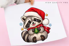 Christmas Raccoon PNG Sublimation Design, Cute Baby Raccoon Product Image 3