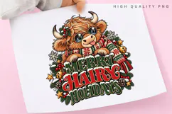 Merry Haring Holidays Highland Cow Christmas Winter PNG Product Image 3