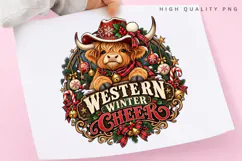 Cute Highland Cow Western Winter Cheer Christmas Holiday PNG Product Image 3