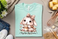 Tiny Sips Big Dreams Cute Bunny Coffee Lover PNG Design Product Image 4