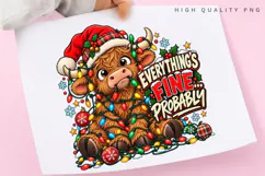 Everything's Fine Probably Funny Highland Cow Christmas Product Image 3