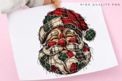 Patchwork Santa Claus PNG Sublimation Design, Rustic Plaid Product Image 3