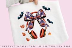 Halloween Bow Headphones PNG, Spooky Ghost Pumpkin Headset Product Image 2