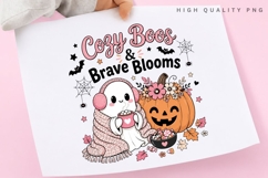 Cozy Boos And Brave Blooms PNG, Floral Pumpkin Ghost Product Image 3