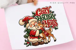 Cozy Holiday Hugs PNG Sublimation Design, Vintage Santa Product Image 3