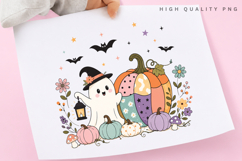 Cute Witch Ghost PNG, Patchwork Pumpkin Halloween Product Image 3
