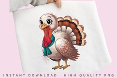 Cute Glitter Turkey PNG,Kawaii Thanksgiving Turkey Product Image 1
