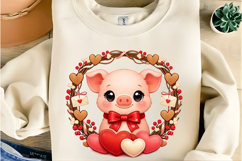Cute Valentine Pig with Heart Wreath Love Pig PNG Product Image 6