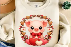 Cute Valentine Pig with Heart Wreath Love Pig PNG Product Image 6