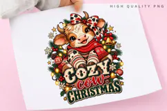 Cute Cow Christmas Holiday Winter Festive Cozy Seasonal PNG Product Image 3