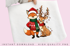 Cute Christmas Fox and Reindeer PNG Design Product Image 2