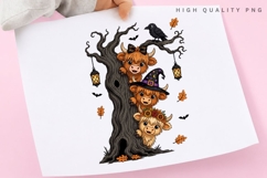 Spooky Tree Highland Cow PNG Sublimation Design, Cute Product Image 3