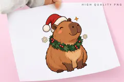 Christmas Capybara PNG Sublimation Design, Cute Santa Hat Product Image 3