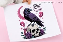 Night Mode Raven PNG,Gothic Crow Skull Halloween Sublimation Product Image 3