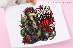 Punk Rock Lizard Born to Be Wild Edgy Reptile Skull Rose PNG Product Image 3