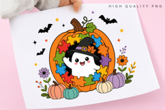 Autism Awareness Halloween PNG, Cute Ghost Puzzle Pumpkin Product Image 3