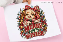 Merry Fluffy Winter Cute Highland Cow Christmas Holiday PNG Product Image 3
