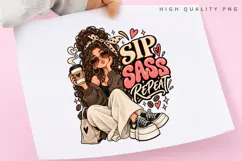 Sleep Sassy Repeat PNG, Coffee Girl Clipart, Cozy Fashion Product Image 3