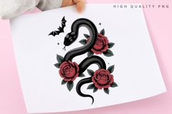 Gothic Snake and Roses PNG, Black Snake Floral Clipart Product Image 3