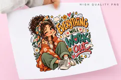 Everything Will Work Out Cute Girl Floral Inspirational Product Image 3