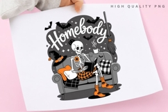 Homebody Skeleton Halloween PNG, Cozy Skeleton Clipart Product Image 1