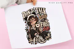 Don't Talk Until The First Sip PNG, Cozy Coffee Girl Clipart Product Image 3
